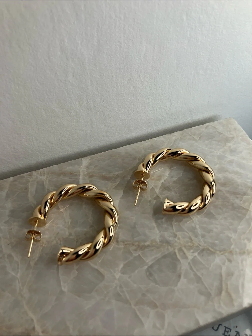 14K Gold Plated Twisted Hoop Earrings 30mm | Large Rope Hoops